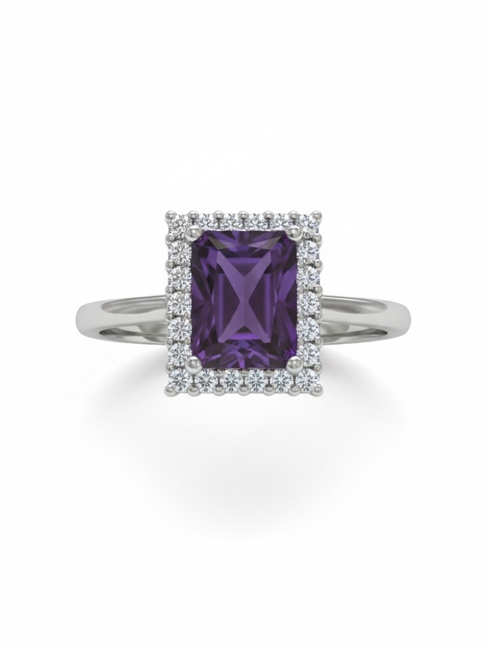 Purple Square Halo Cocktail Ring 925 Silver CZ Size 7.5 Statement